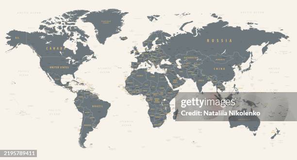 stockillustraties, clipart, cartoons en iconen met detailed detailed world map - noord zuid amerika