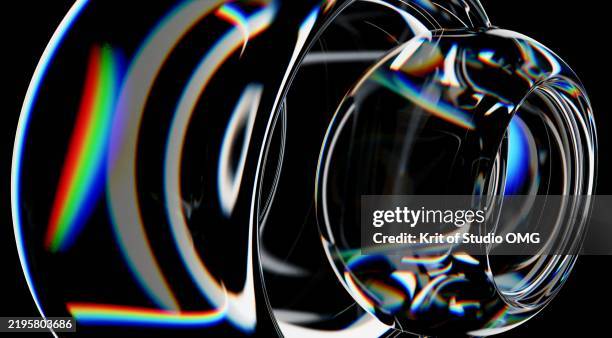 modern transparent glass design with iridescent details - verre optique photos et images de collection
