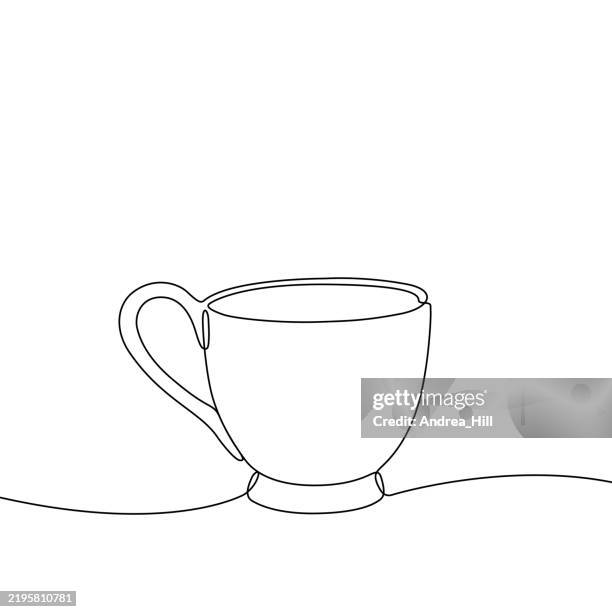 teacup single line drawing with editable stroke - steam transparent background stock illustrations
