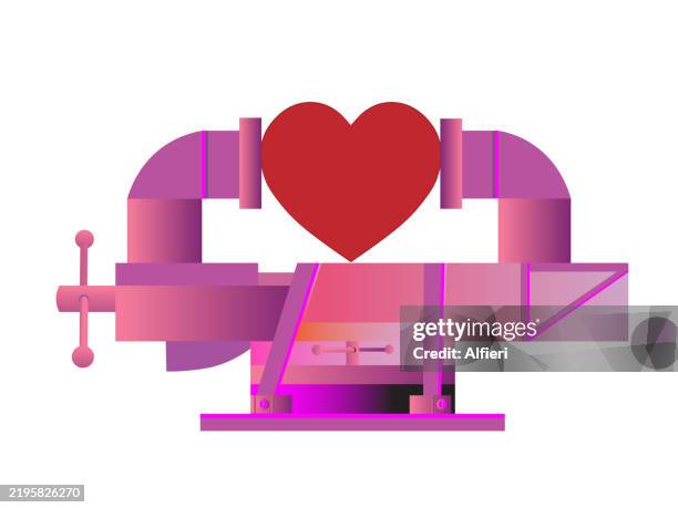 stockillustraties, clipart, cartoons en iconen met vice grip on heart - steampunk