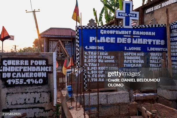 This photograph shows a general view of a martyrs' wall in the village of Bahouan, in Bafoussam, on January 25, 2025. The anticolonialist party Union...