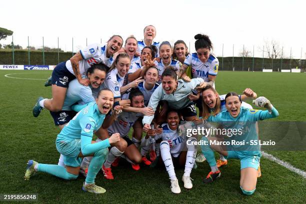 Lazio team women celebrates a victory game after during the Seria A Tim women match between SS Lazio and ACF Fiorentina at the Formello sport centre...