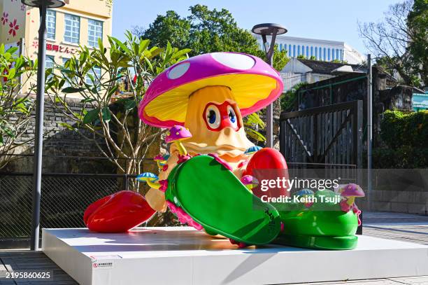 Philip Colbert's artwork Sitting Lobster Mushroom is seen on display at the Firecracker Factory on January 27, 2025 in Macau, China.