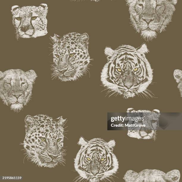 big cats repeat pattern tiger lion cheetah leopard - jaguar cat stock illustrations