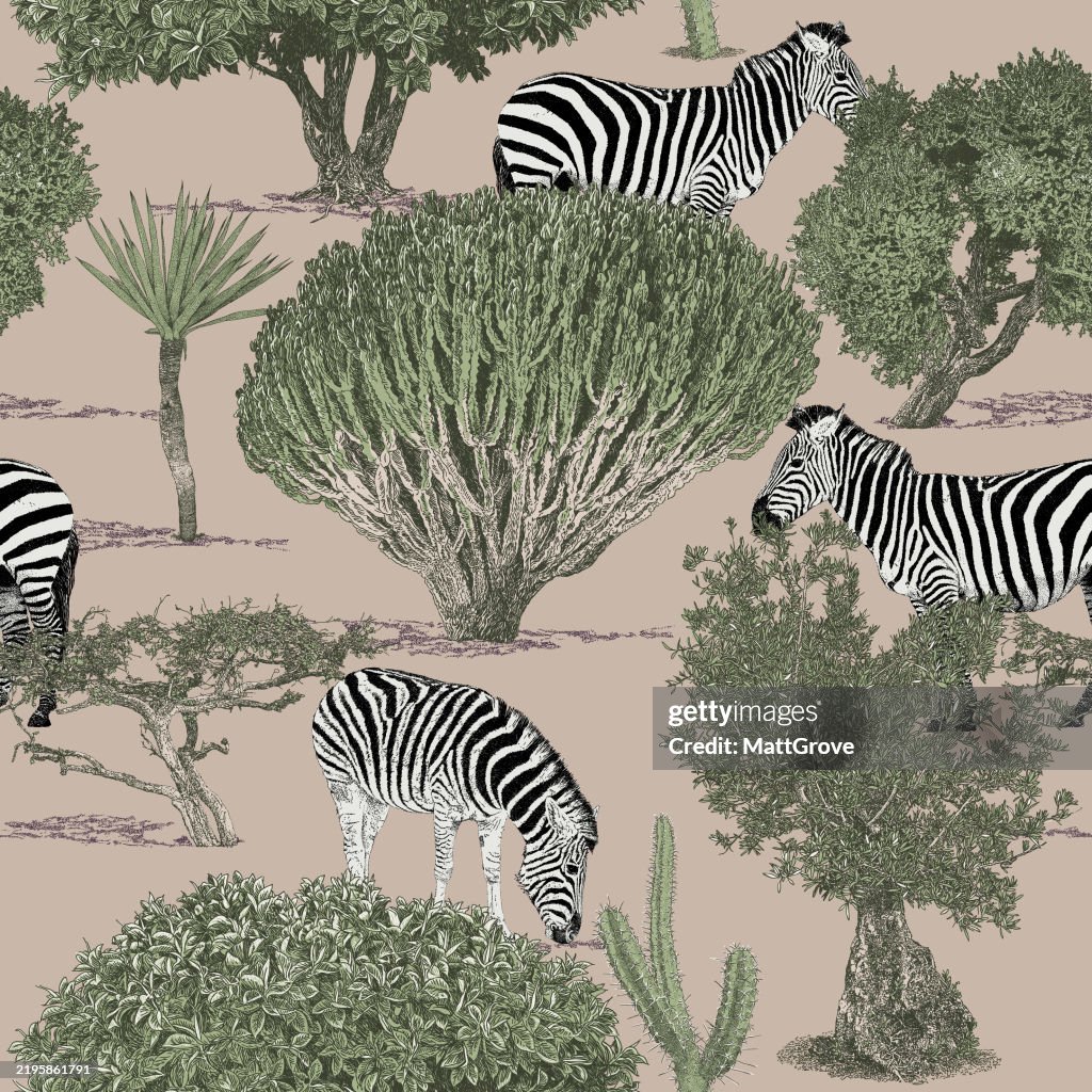 Zebra Cactus Palm Tree Desert Seamless Repeat