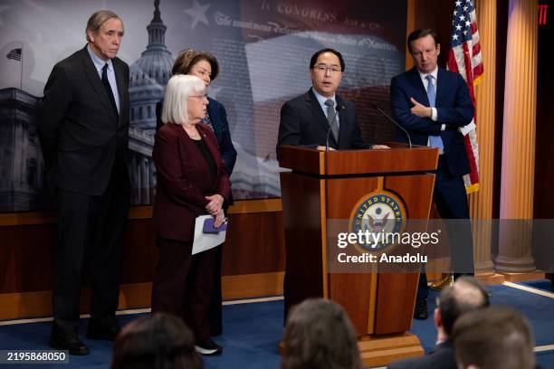 Senator Andy Kim speaks at a press conference with other Senate Democrats on the OMB's plan to freeze Federal grants and loans in Washington, DC,...