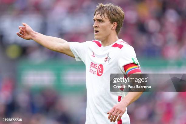 Timo Hubers of 1. FC Köln gestures during the Second Bundesliga match between 1. FC Köln and SV 07 Elversberg at RheinEnergieStadion on January 25,...