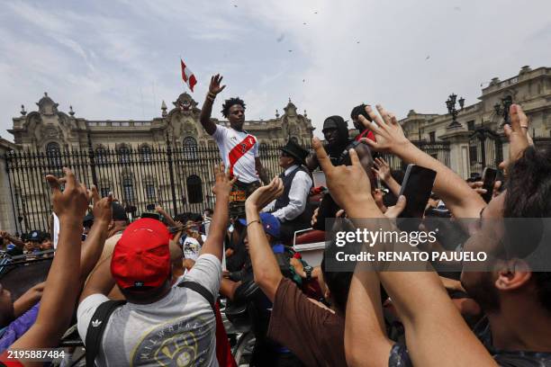 YouTuber Darren Jason Watkins Jr., known online as Speed, is welcomed by fans at Plaza de Armas in Lima on January 28, 2025.