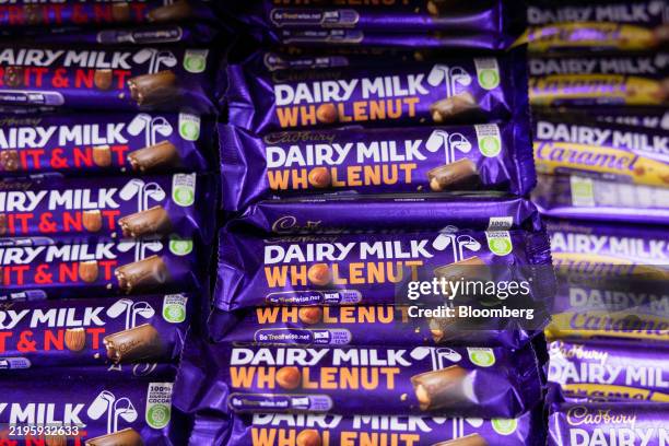 Bars of Cadbury Dairy Milk chocolate in a shop in Chelmsford, UK, on Tuesday, Jan. 28, 2025. The British Retail Consortium warned consumers to expect...