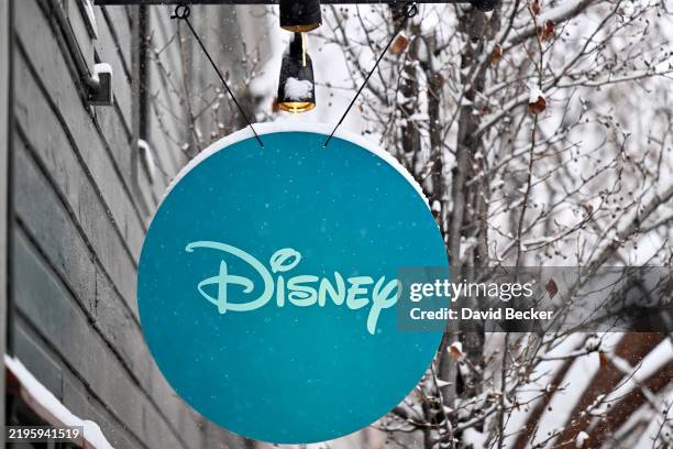 Disney sign hangs outside their activation along Main Street during the 2025 Sundance Film Festival on January 25, 2025 in Park City, Utah.