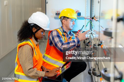 Checing Power Electrical Engineer Checking Power At Control Room Electrical Engineer ...