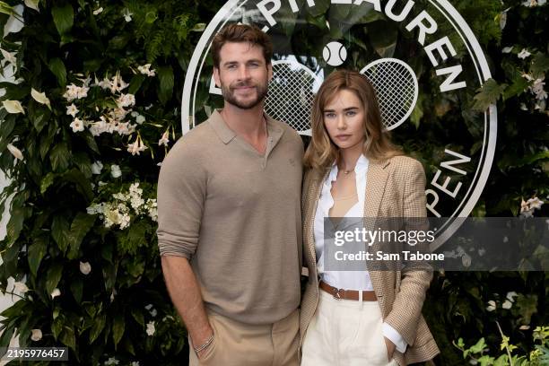 Liam Hemsworth and Gabriella Brooks at the Ralph Lauren Marquee at the 2025 Australian Open on January 26, 2025 in Melbourne, Australia.