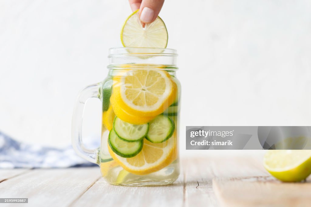 Lemon and Cucumber Infused Water in a Jar