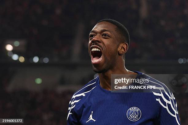 Paris Saint Germain's French forward Ousmane Dembele celebrates... News