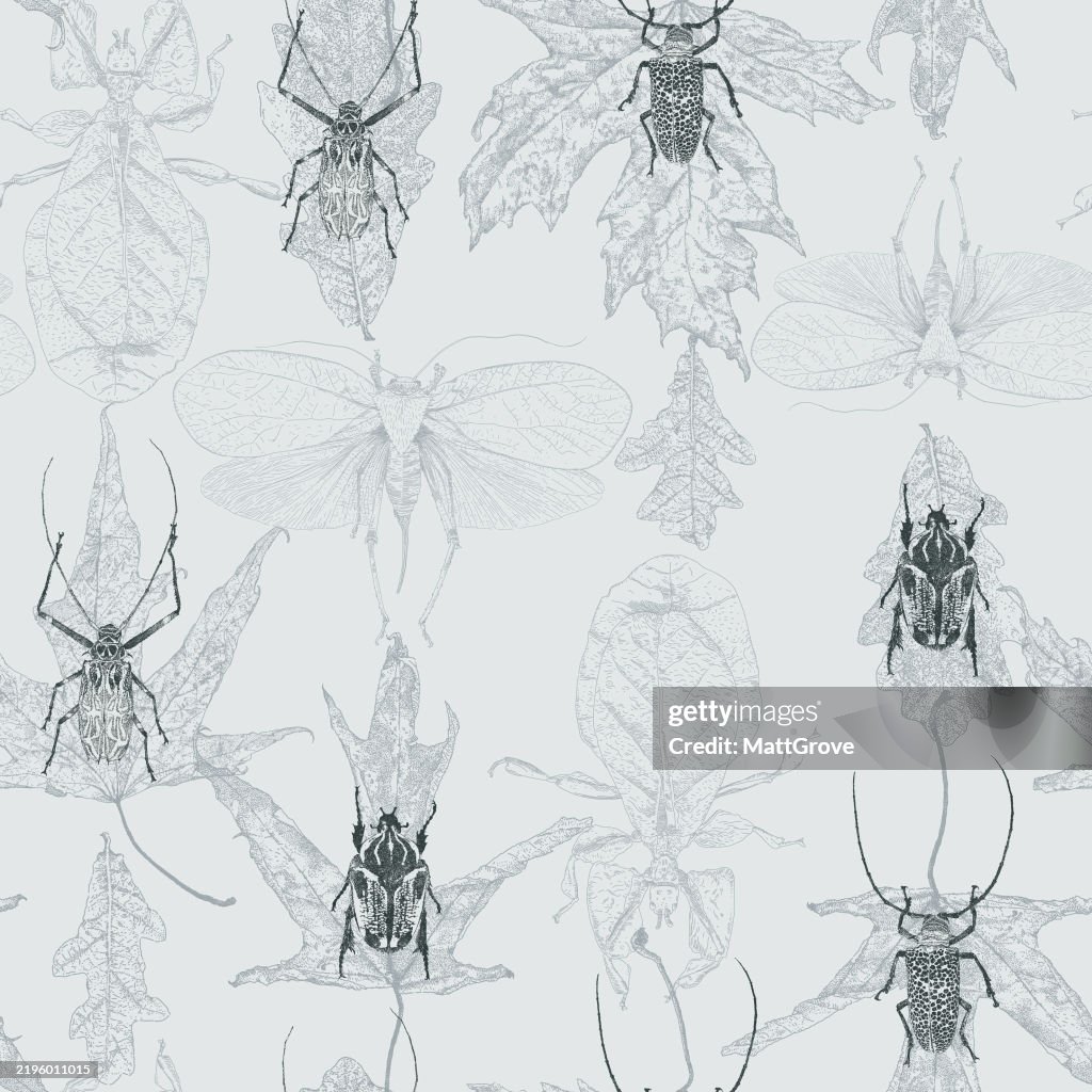 Insects & Leaves Seamless Pattern