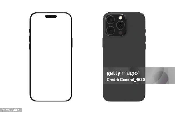 black smartphone mockup isolated with white screen isolated on white background. - back stock pictures, royalty-free photos & images