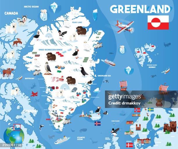 greenland travel map & northern europe map - aasiaat stock illustrations