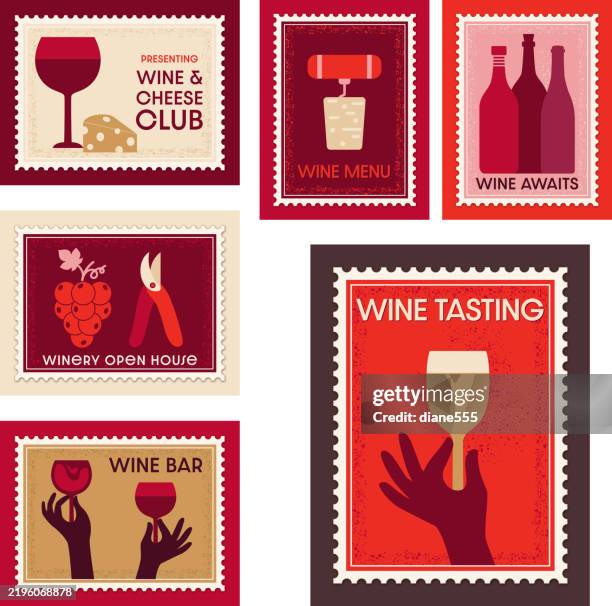 weinmarken im modernen stil auf transparentem hintergrund - weinrot stock-grafiken, -clipart, -cartoons und -symbole