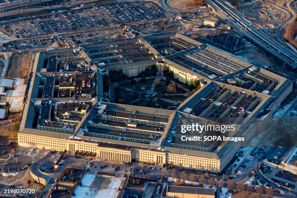 The Pentagon is seen from above. The Pentagon in Arlington, Virginia, is the U.S. Department of Defense headquarters and one of the world's largest...