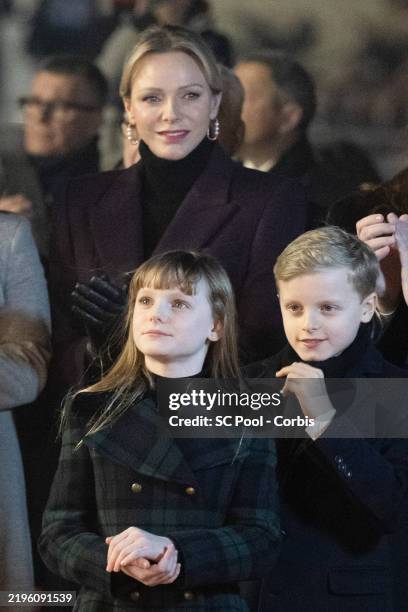 Princess Charlene of Monaco, Princess Gabriella of Monaco and Prince Jacques of Monaco attend the Ceremony Of The Sainte-Devote on January 26, 2025...