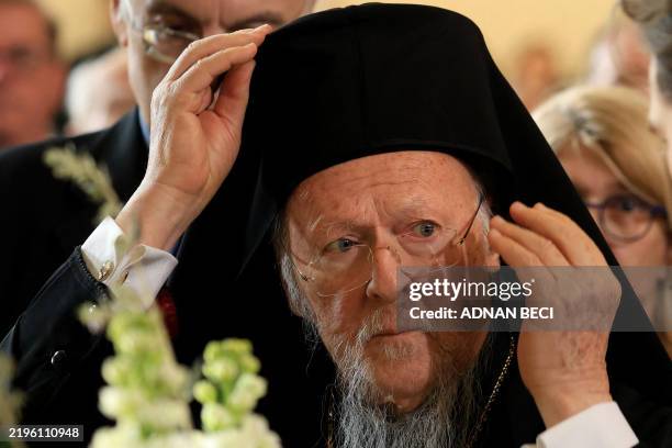 Greek Orthodox Ecumenical Patriarch Bartholomew I of Constantinople pays his respect to the body of late Archbishop of Tirana and All Albania...