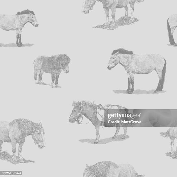 horses & pony mono repeat pattern - horse jumping stock illustrations