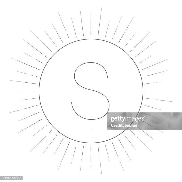 dollar coin. line icon with sunbursts on white background - vintage dollar sign white background stock illustrations