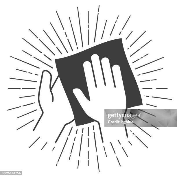 clean and sanitize hands with wipes. icon with sunbursts on white background - drying hands icon stock illustrations