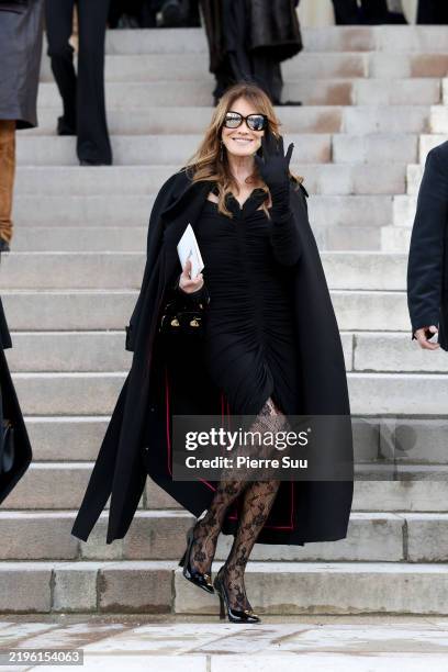 Carla Bruni attends the Schiaparelli Haute Couture Spring-Summer 2025 show as part of Paris Fashion Week on January 27, 2025 in Paris, France.