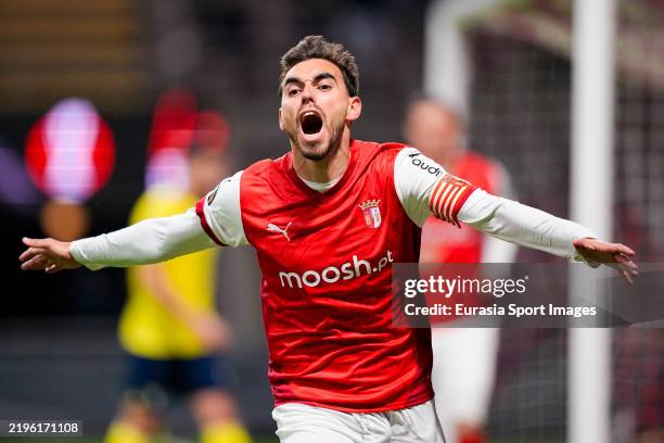 Ricardo Horta of SC Braga celebrates his goal during the UEFA Europa League 2024/25 League Phase MD8 match between SC Braga and S.S. Lazio at Estadio...