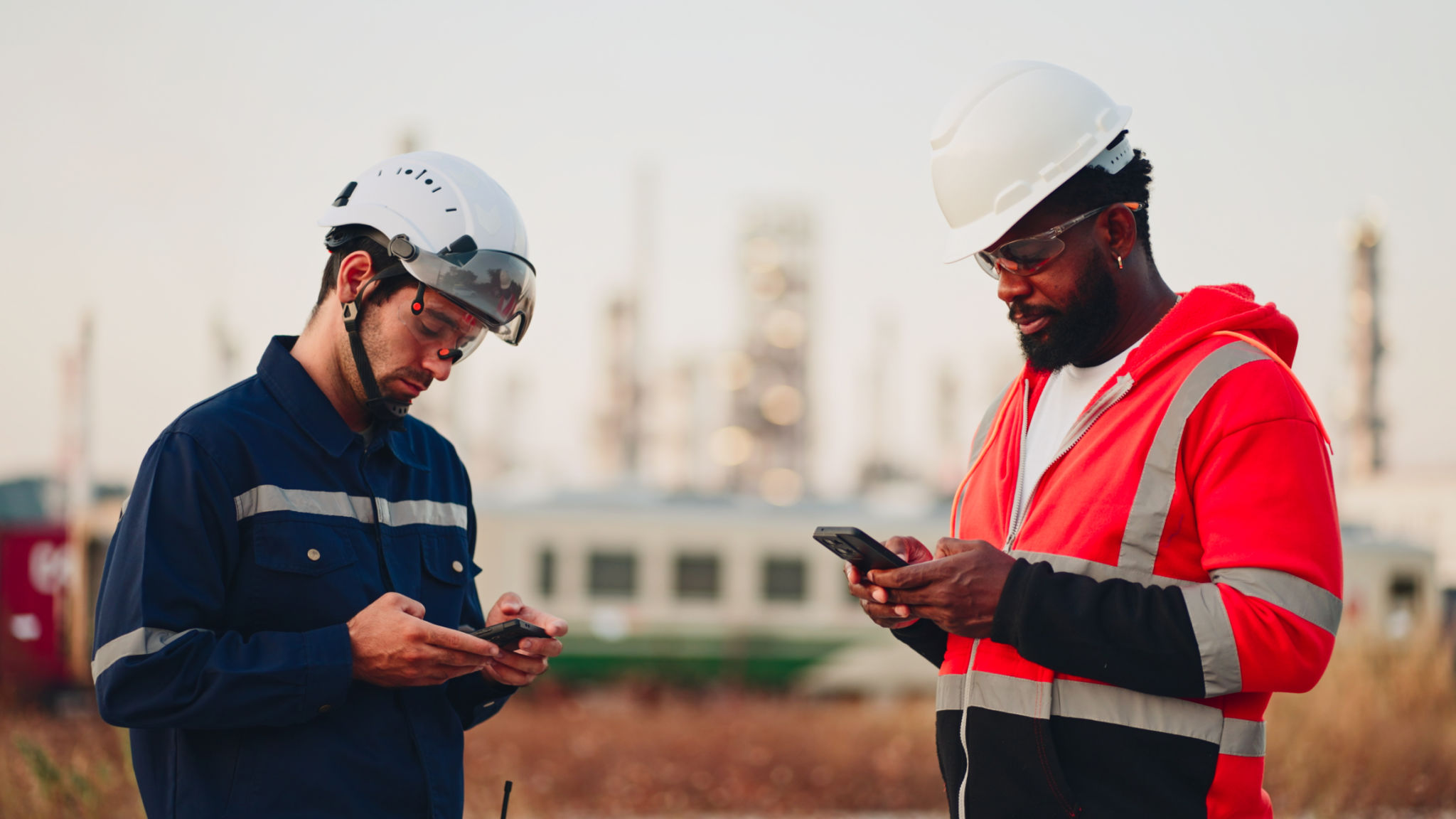 Engineer working to check safety quality control of oil and gas plant at sunset. Engineer working to check safety quality control of oil and gas plant at sunset.