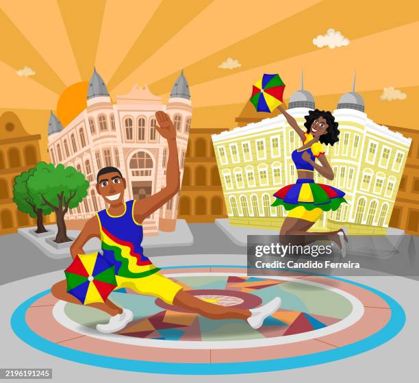 ilustraciones, imágenes clip art, dibujos animados e iconos de stock de bailarines de frevo en recife, brasil - samba