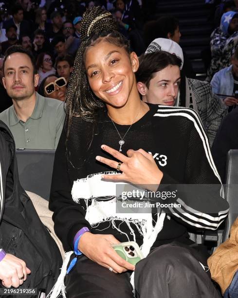 Candace Parker poses for a photo during the game between the Indiana Pacers and the San Antonio Spurs on January 23, 2025 at The Accor Arena in...