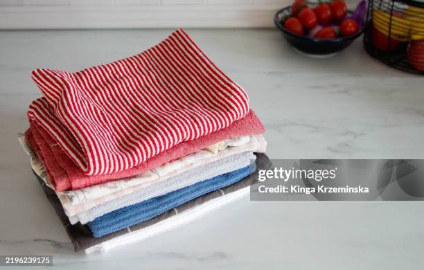 folded kitchen towels - dish towel stock pictures, royalty-free photos & images