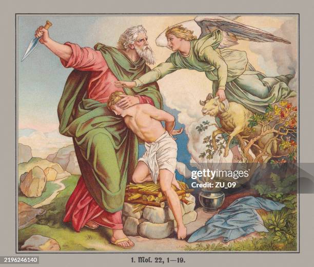 Abraham Sacrifices Isaac Chromolithograph Published Ca 1880 High