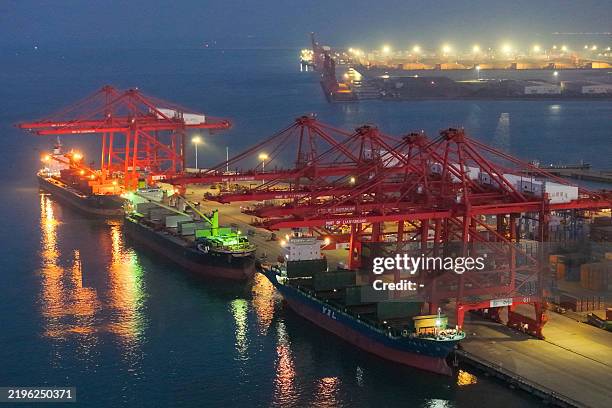 Ships are berthed at Lianyungang Port in China's eastern Jiangsu province on January 29, 2025. / China OUT