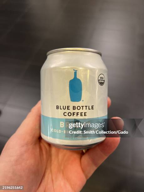 Close-up of a Blue Bottle Coffee 'Bright' cold-brew can, San Francisco, California, January 9, 2025.