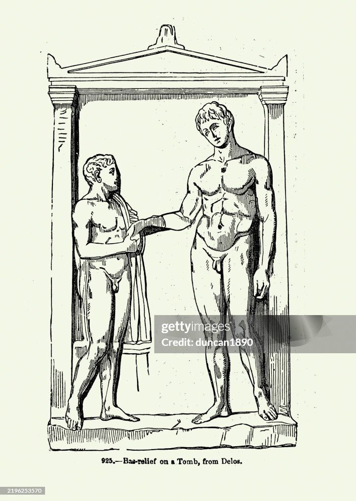 Ancient bas-relief on a tomb from Delos, Greece, Tall muscular man