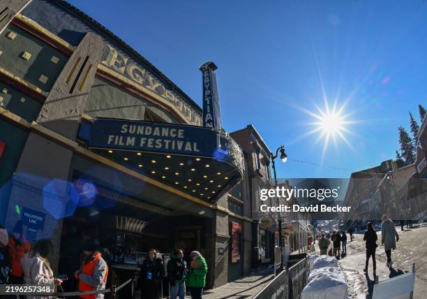 The sun shines over the Egyptian Theatre during the 2025 Sundance Film Festival on January 27, 2025 in Park City, Utah.