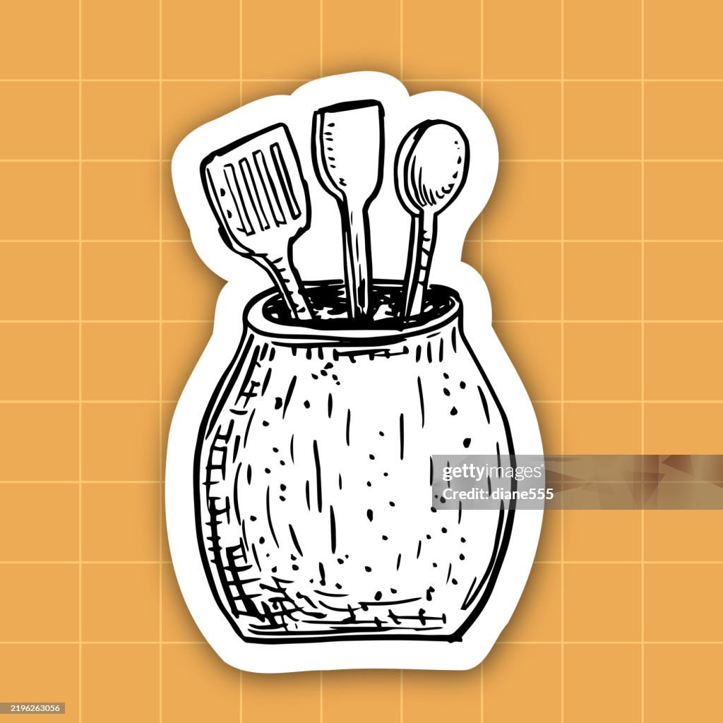 Cute Line Art Bread Making Sticker On A Yellow Background