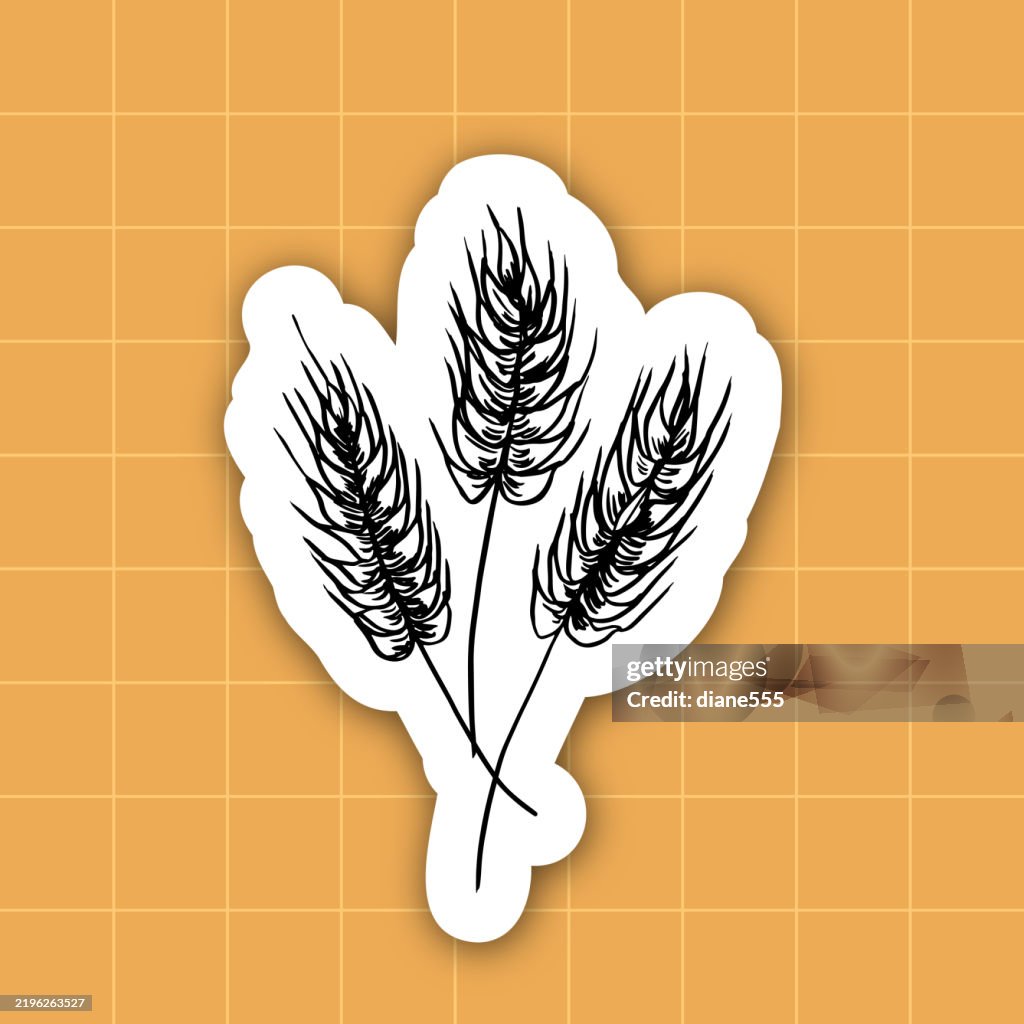 Cute Line Art Bread Making Sticker On A Yellow Background
