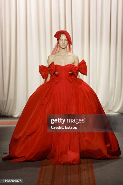 Model walks the runway during the Giambattista Valli Haute Couture Spring-Summer 2025 show as part of Paris Fashion Week on January 27, 2025 in...