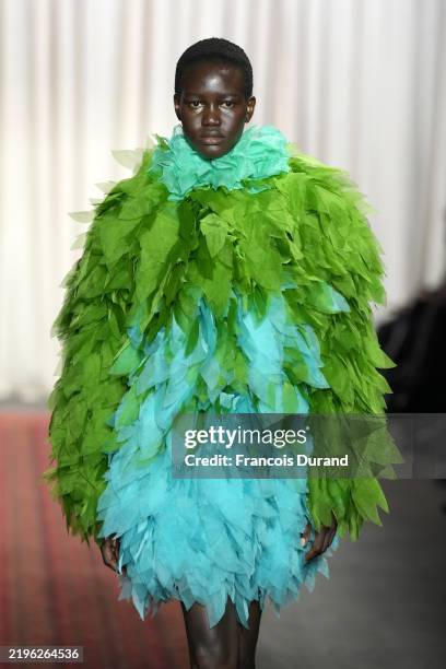 Model walks the runway during the Giambattista Valli Haute Couture Spring-Summer 2025 show as part of Paris Fashion Week on January 27, 2025 in...