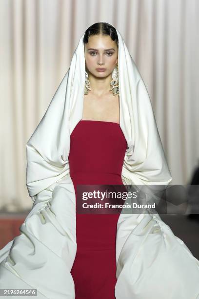Model walks the runway during the Giambattista Valli Haute Couture Spring-Summer 2025 show as part of Paris Fashion Week on January 27, 2025 in...