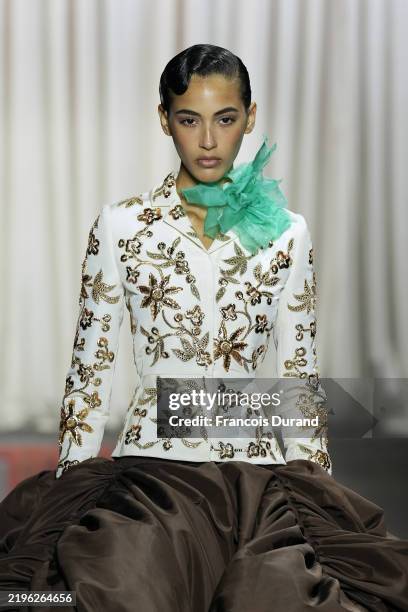 Model walks the runway during the Giambattista Valli Haute Couture Spring-Summer 2025 show as part of Paris Fashion Week on January 27, 2025 in...