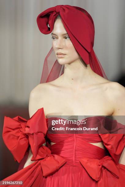 Model walks the runway during the Giambattista Valli Haute Couture Spring-Summer 2025 show as part of Paris Fashion Week on January 27, 2025 in...