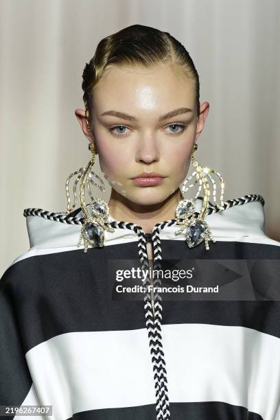 Model walks the runway during the Giambattista Valli Haute Couture Spring-Summer 2025 show as part of Paris Fashion Week on January 27, 2025 in...