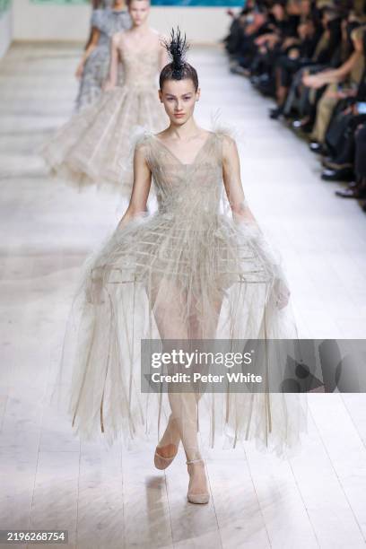 Model walks the runway during the Christian Dior Haute Couture Spring-Summer 2025 show as part of Paris Fashion Week on January 27, 2025 in Paris,...