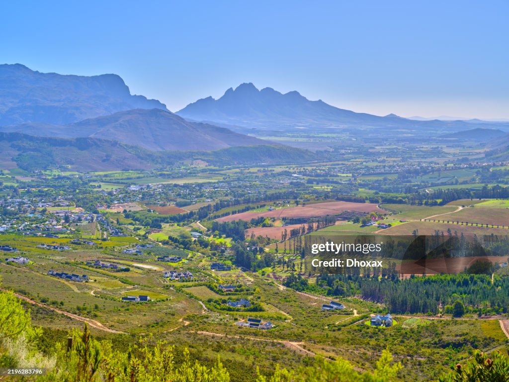 Scenic view of Stellenbosch valley landscape near Cape Town, South Africa