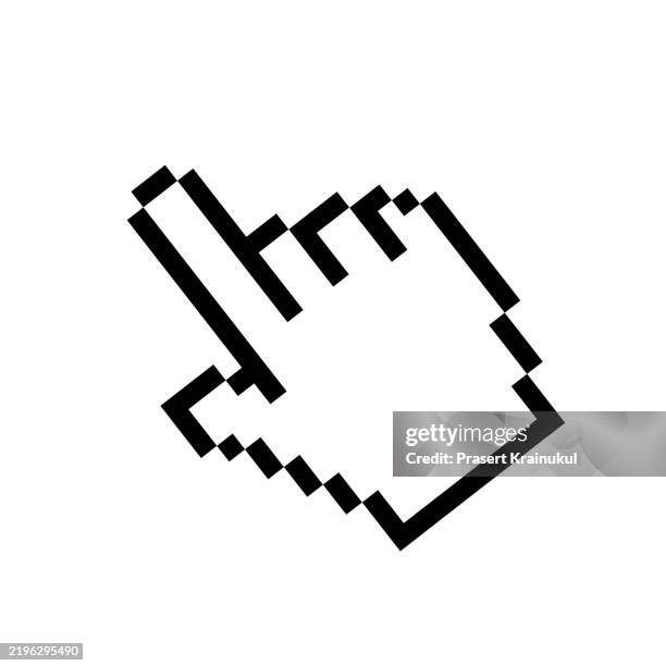 pixel mouse cursor icon. hand cursor - pixel art button stock pictures, royalty-free photos & images